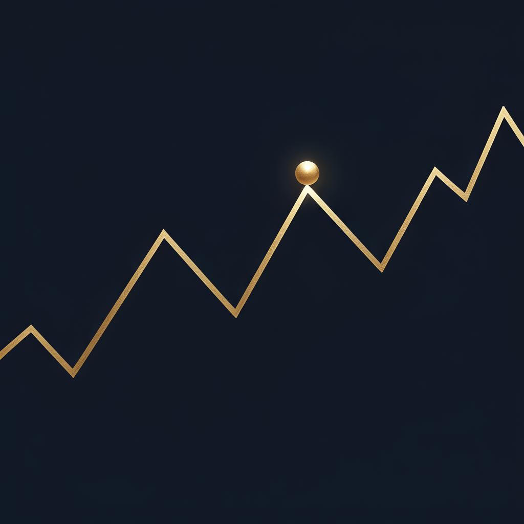 Linea di prezzo a zig-zag con un occhio dorato che fissa ossessivamente un picco