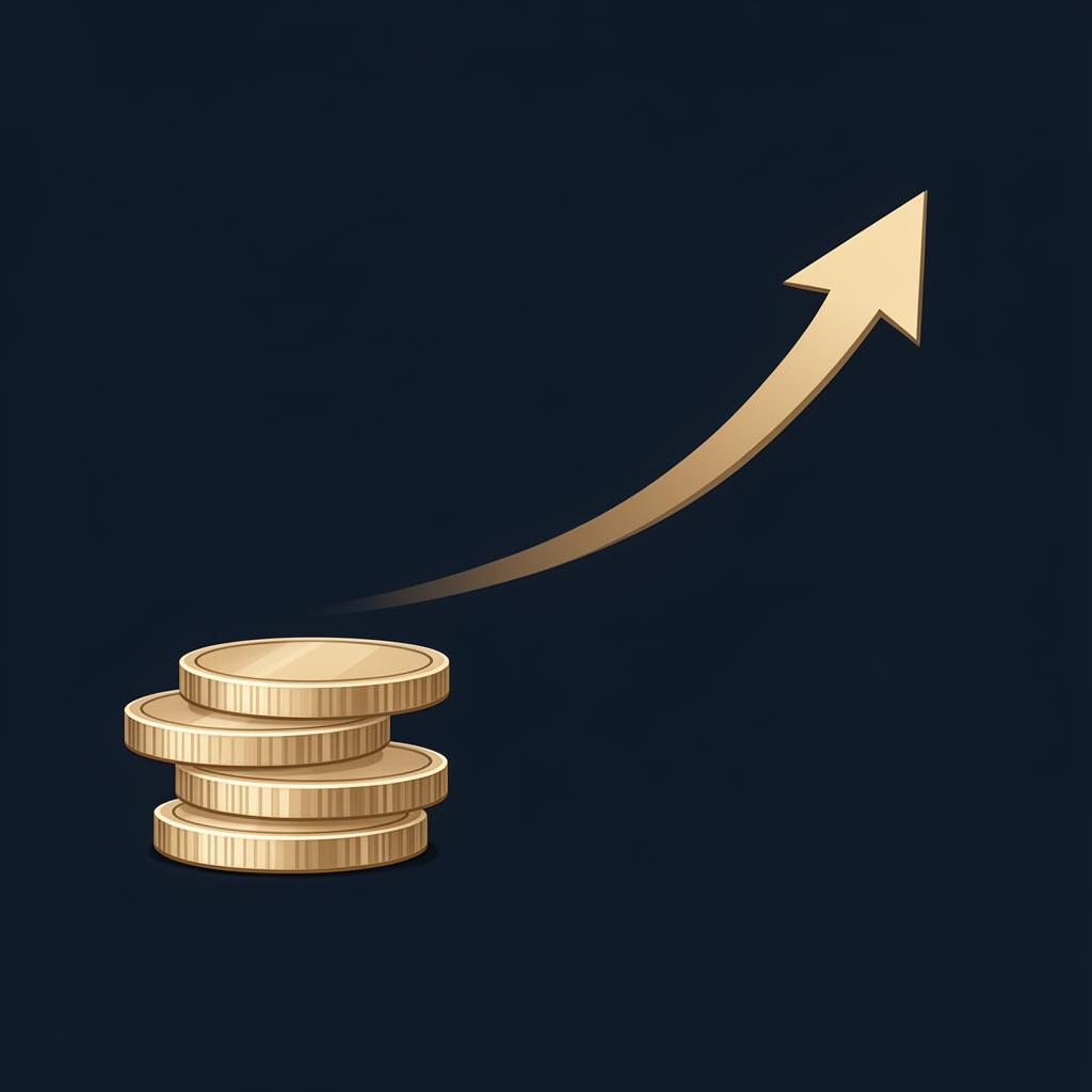 Come investire 10.000 euro: una pila di monete che cresce in una curva ascendente