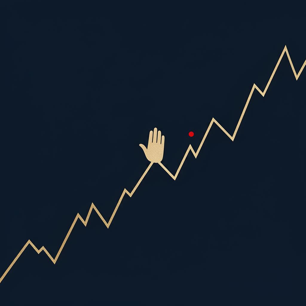 Linea di mercato in discesa fermata da una mano stilizzata: il momento del panic selling