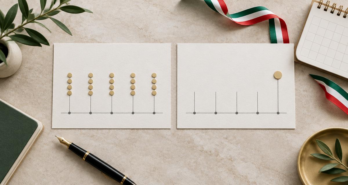 Confronto tra una sequenza di pagamenti trimestrali e un unico incasso alla fine di cinque anni